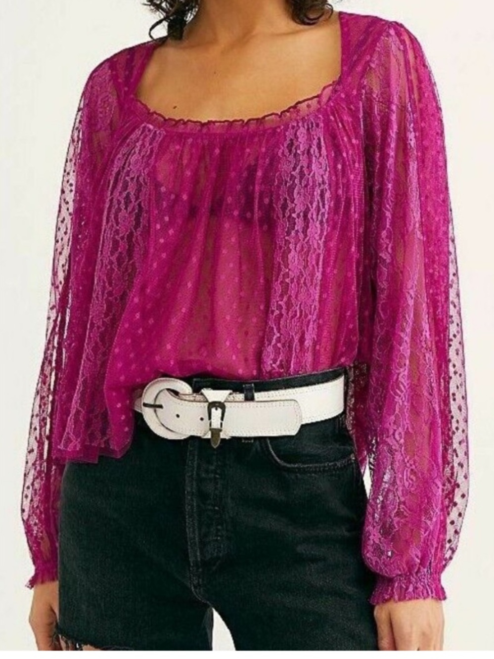NWT Free People | Raspberry A Little Love Lace Blouse Size Small